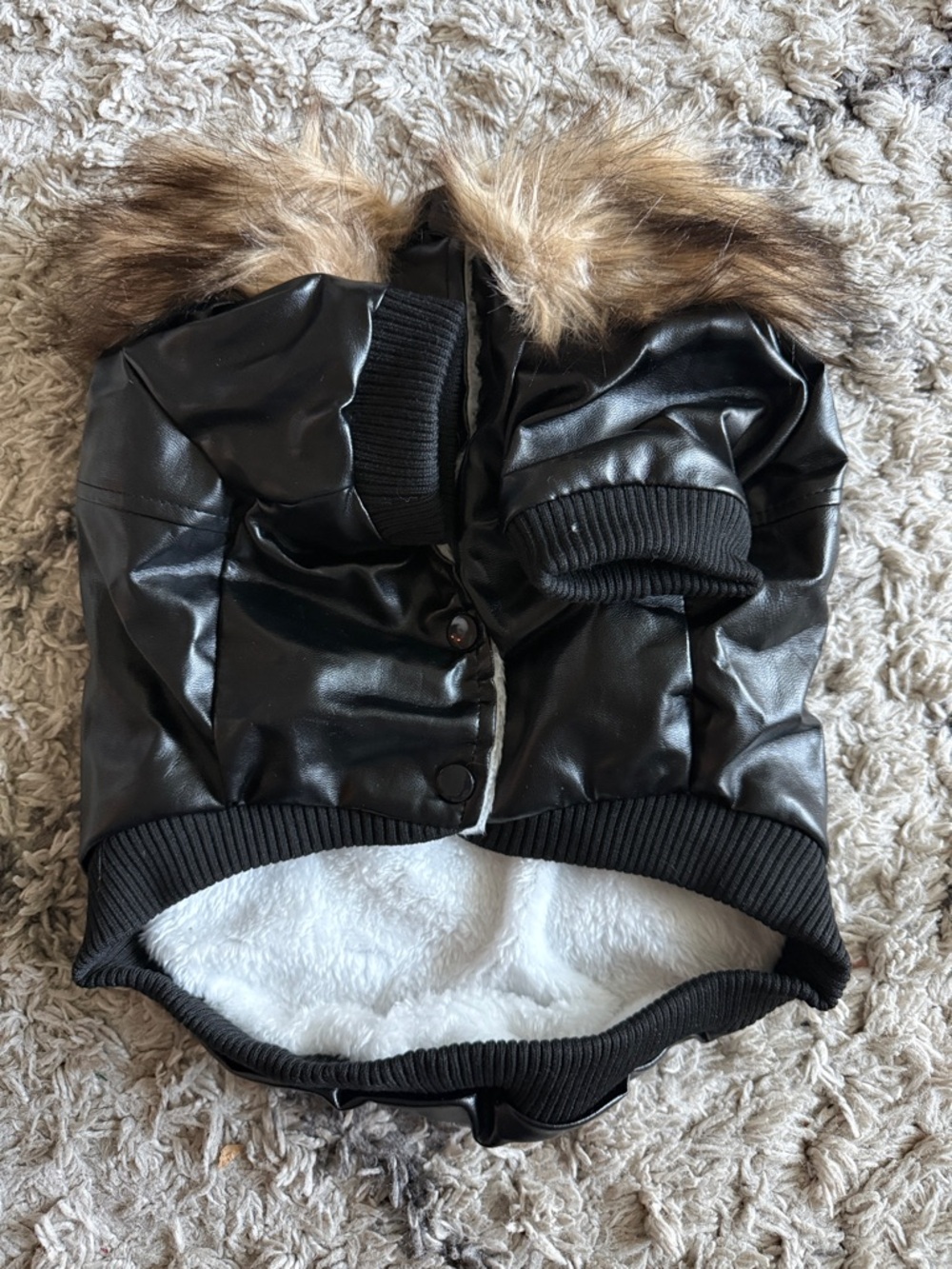 Black Faux Leather Fur-Trim Dog Jacket